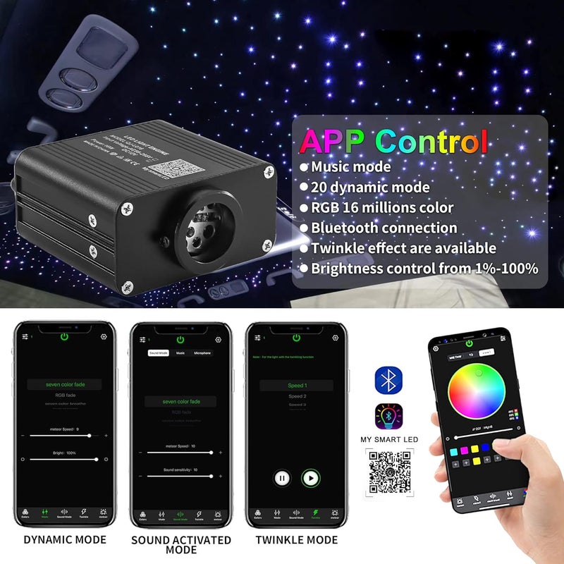 ATOKEE Store 16W Compact Size Fiber Optic Light Box for Starlight Headliner, Twinkle & Music Mode, Control by Bluetooth App/RF Remote Control, Car Plug & Power Adapter, PG Connector & 3 Drill Bits - Image 3